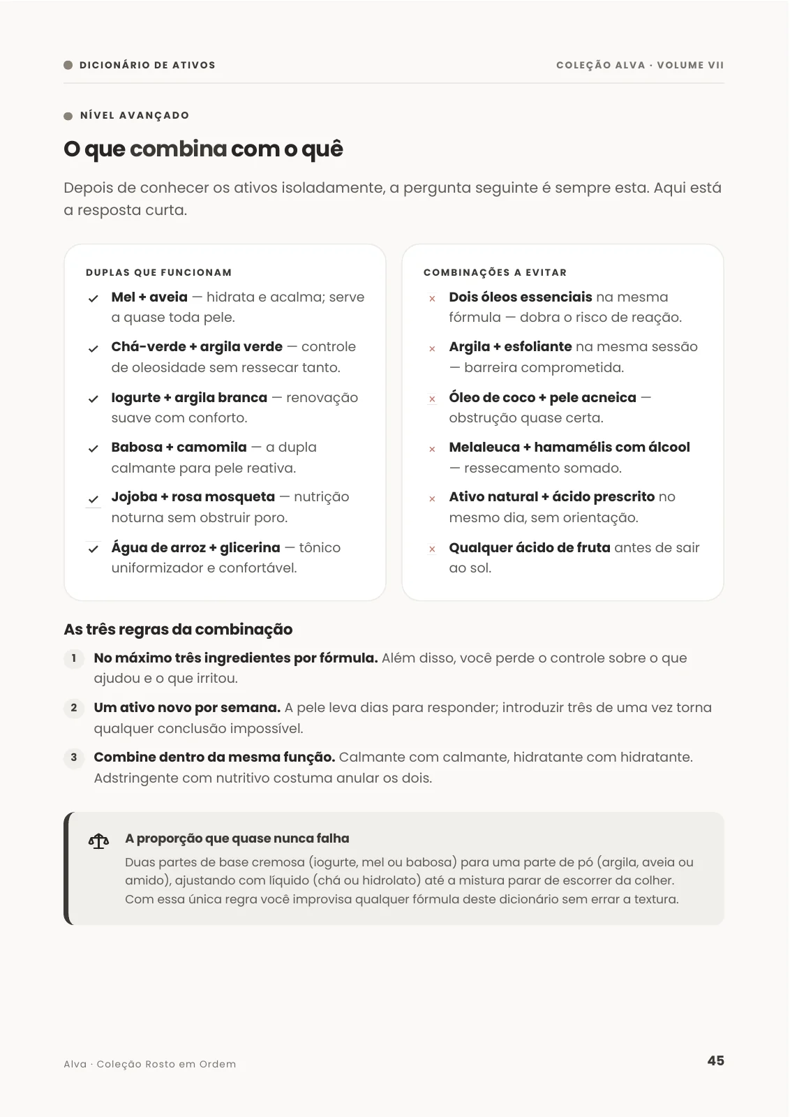 Página de combinações de ingredientes