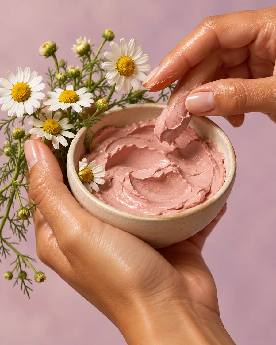 Ingredientes naturais e argila preparados para um ritual facial