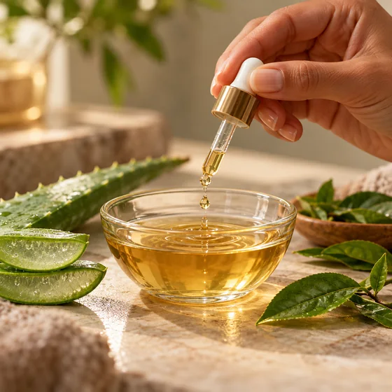 Conta-gotas e ingredientes de sérum caseiro